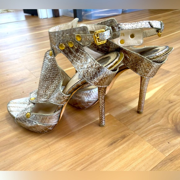 Christian Dior, iconic metallic gold, snakeskin, gladiator heels, 39 1/2 - Picture 3 of 6